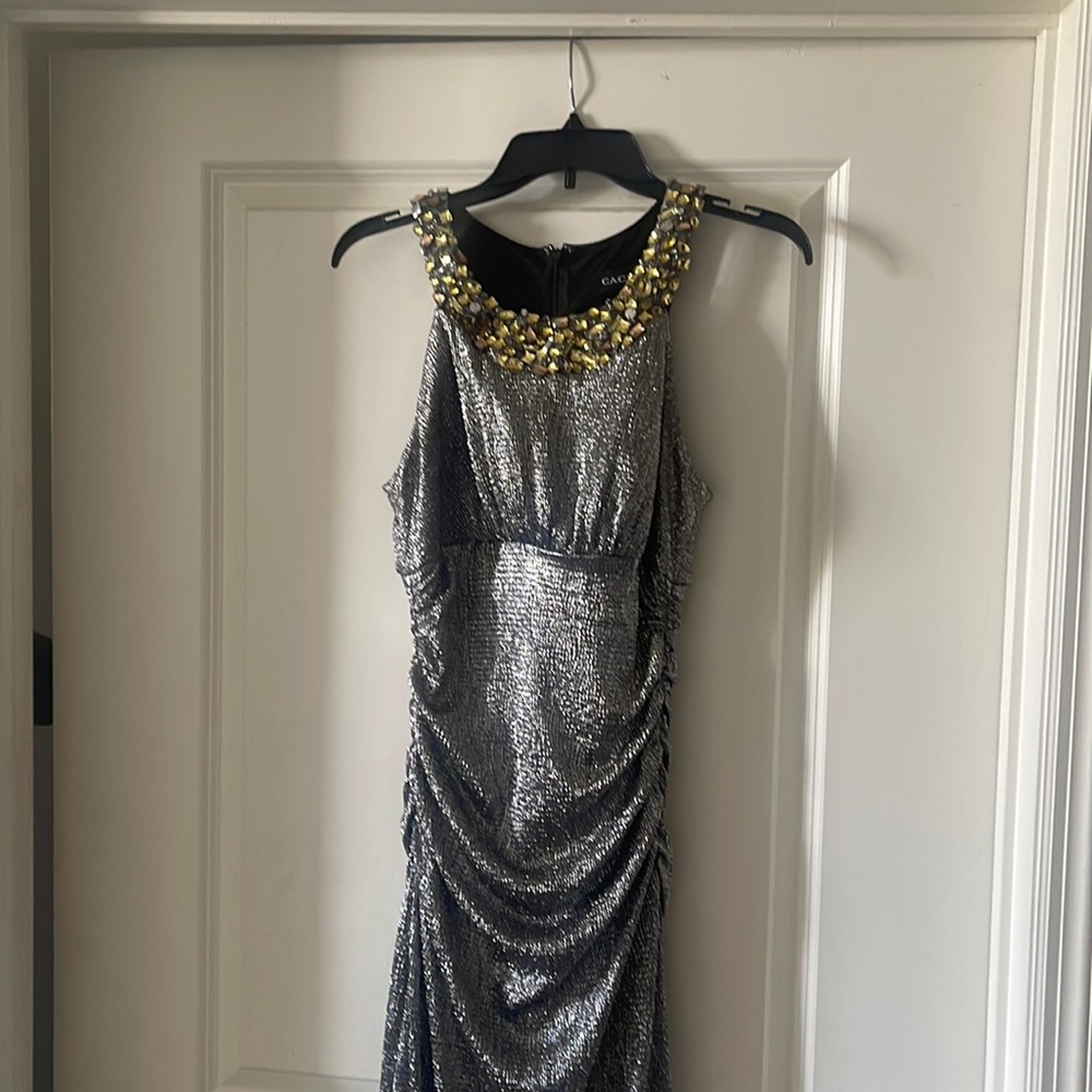 Beautiful gunmetal metallic ruched dress.